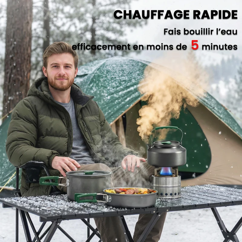 Kit de casseroles camping empilable 19 x 19 x 10 cm antiadhésif rapide pour 2 personnes minimaliste en aluminium gris 21_0001077