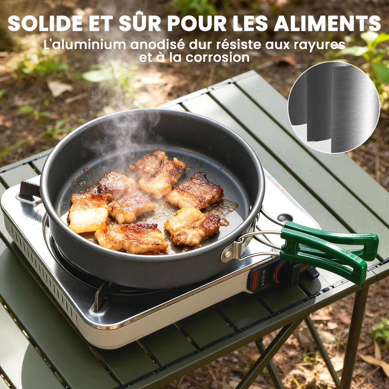 Kit de casseroles camping empilable 19 x 19 x 10 cm antiadhésif rapide pour 2 personnes minimaliste en aluminium gris 21_0001077