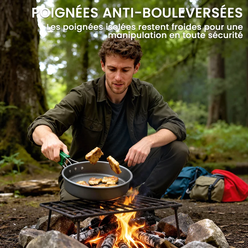 Kit de casseroles camping empilable 19 x 19 x 10 cm antiadhésif rapide pour 2 personnes minimaliste en aluminium gris 21_0001077