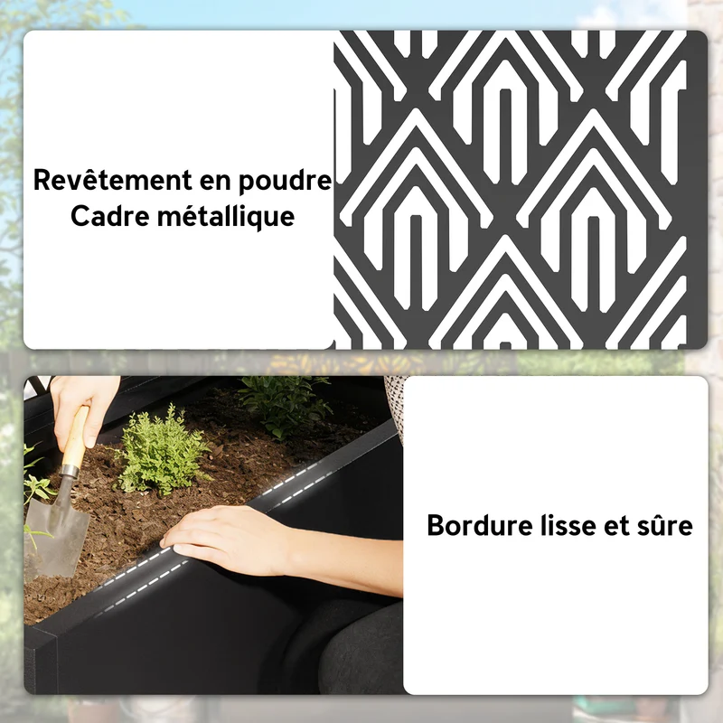 Jardinière treillis surélevée pour plantes grimpantes 45 x 21,5 x 110 cm drainage intégré paravent design en métal noir 21_0005642