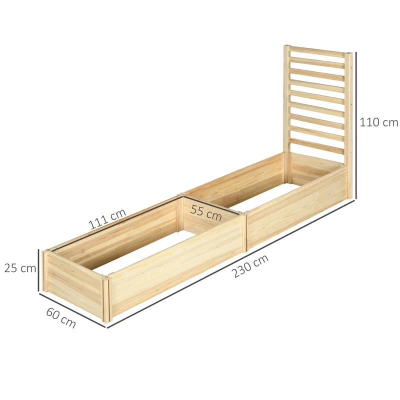 Jardinière avec treillis pour balcon 230 x 60 x 110 cm résistante sans fond pour plantation rustique en bois naturel 21_0004315