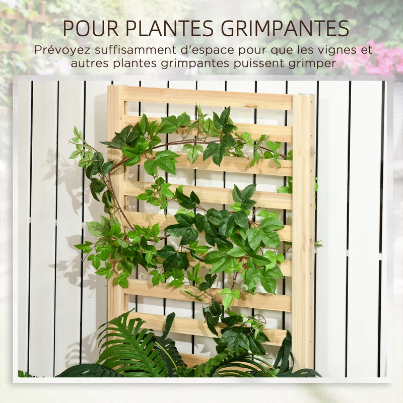 Jardinière avec treillis pour balcon 230 x 60 x 110 cm résistante sans fond pour plantation rustique en bois naturel 21_0004315