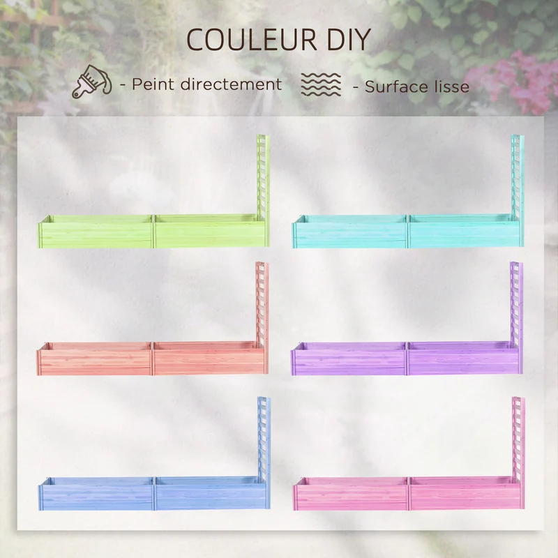 Jardinière avec treillis pour balcon 230 x 60 x 110 cm résistante sans fond pour plantation rustique en bois naturel 21_0004315
