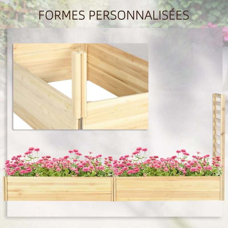 Jardinière avec treillis pour balcon 230 x 60 x 110 cm résistante sans fond pour plantation rustique en bois naturel 21_0004315