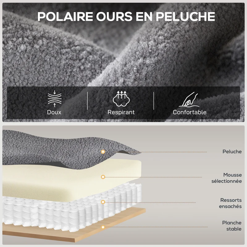 Fauteuil inclinable salon 69 x 84 x 99 cm massage vibrant dossier réglable 135° contemporain cosy en tissu polaire gris 21_0000836
