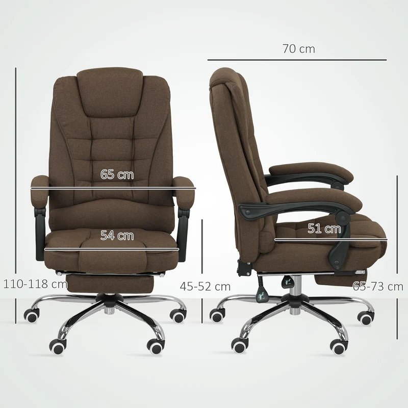 Fauteuil de bureau 65 x 70 x 110-118 cm hauteur réglable et dossier inclinable design contemporain en polyester marron 21_0006163