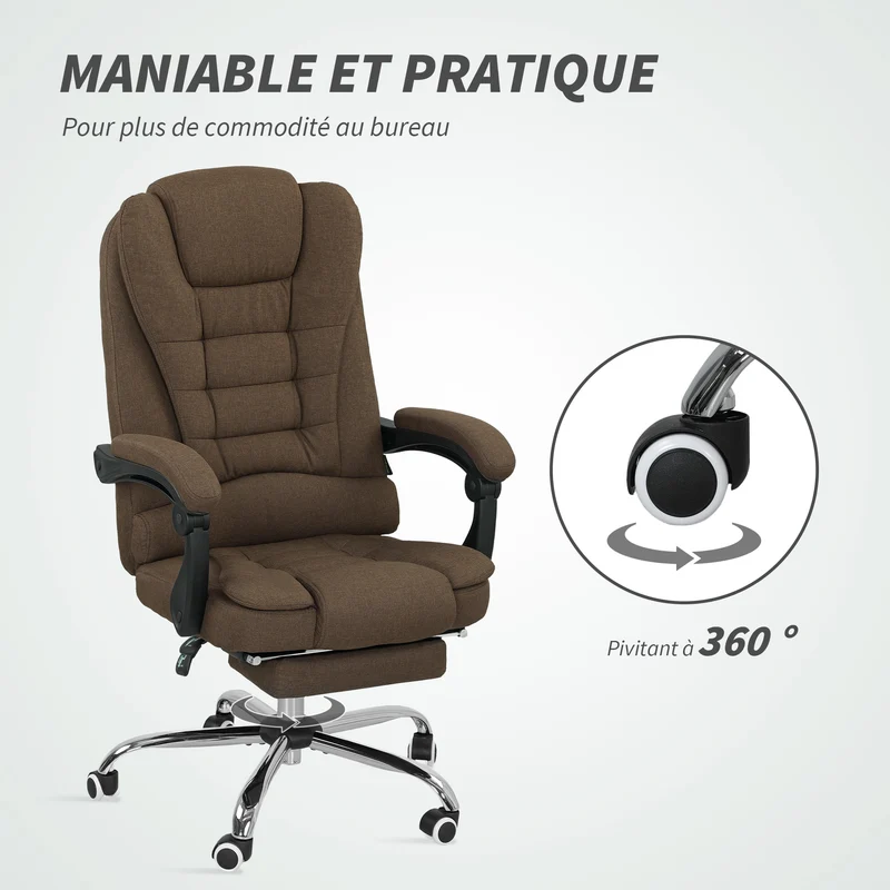 Fauteuil de bureau 65 x 70 x 110-118 cm hauteur réglable et dossier inclinable design contemporain en polyester marron 21_0006163