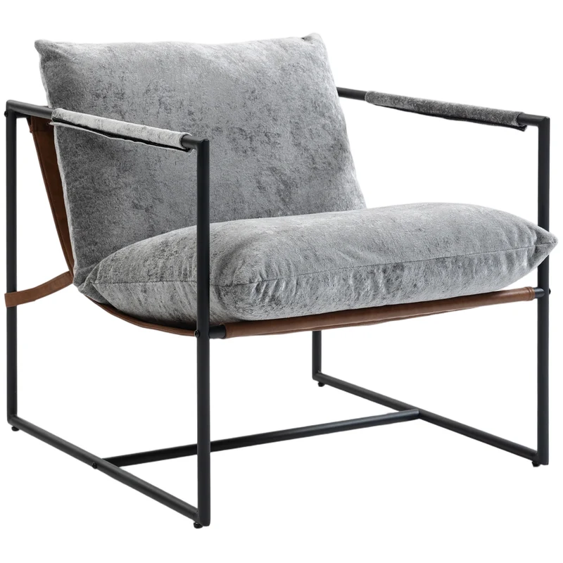 Fauteuil d'appoint salon 77 x 91 x 80 cm large assise rembourrée dossier contemporain cosy en tissu bouclette gris clair 21_0003542