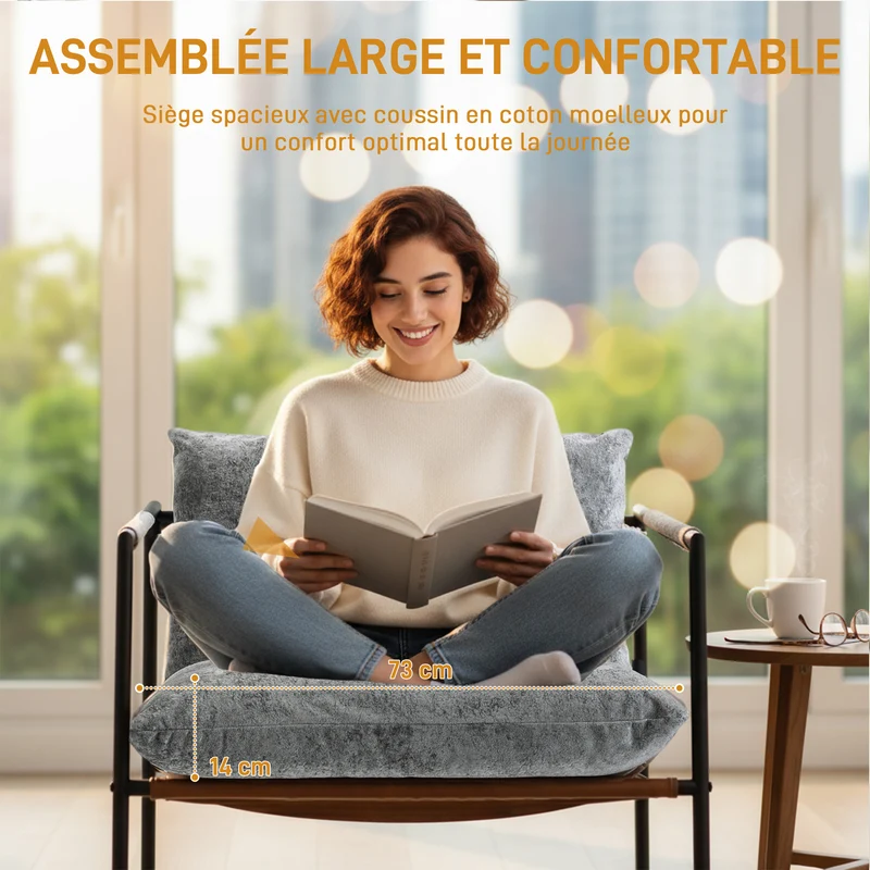Fauteuil d'appoint salon 77 x 91 x 80 cm large assise rembourrée dossier contemporain cosy en tissu bouclette gris clair 21_0003542