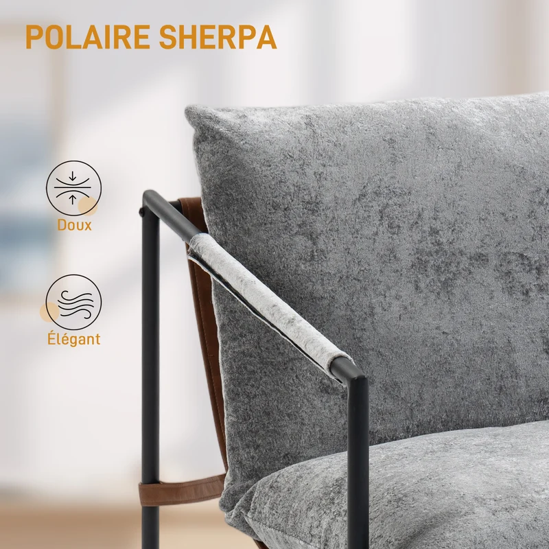 Fauteuil d'appoint salon 77 x 91 x 80 cm large assise rembourrée dossier contemporain cosy en tissu bouclette gris clair 21_0003542