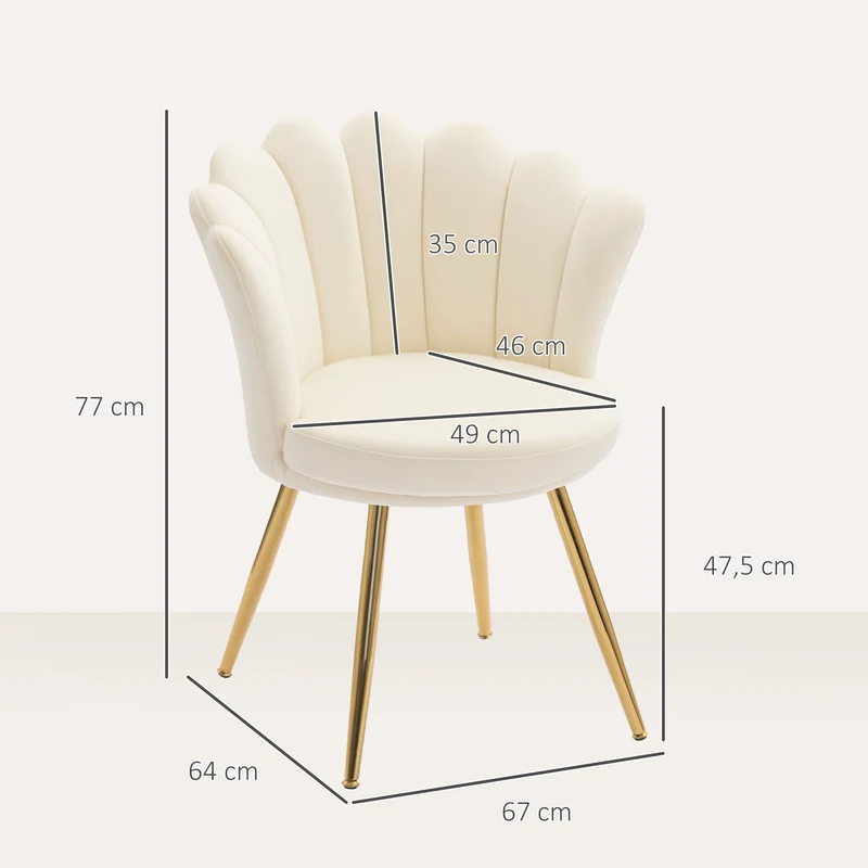 Chaise coquillage coiffeuse 67 x 64 x 77 cm confort cocooning mousse haute densité classique tendance en polyester beige 21_0003019