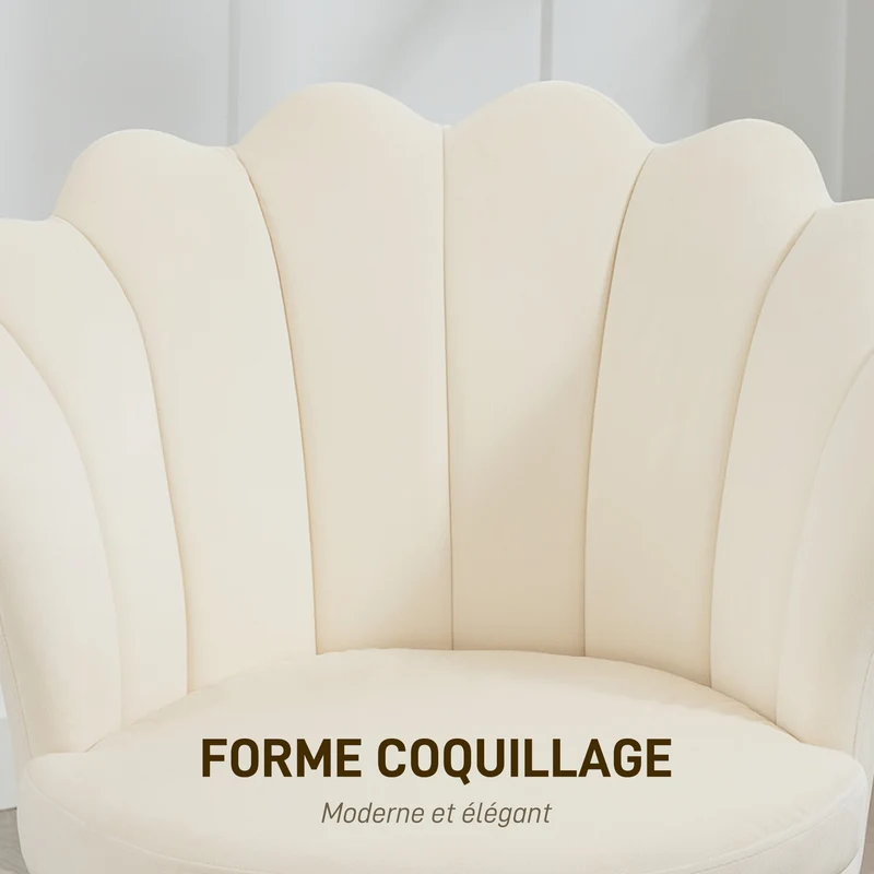 Chaise coquillage coiffeuse 67 x 64 x 77 cm confort cocooning mousse haute densité classique tendance en polyester beige 21_0003019