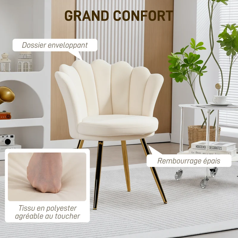 Chaise coquillage coiffeuse 67 x 64 x 77 cm confort cocooning mousse haute densité classique tendance en polyester beige 21_0003019