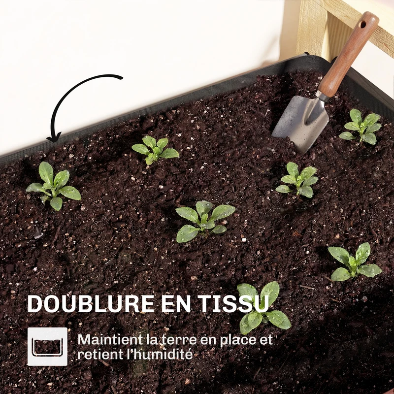 Carré potager surélevé jardin 98 x 37 x 90 cm capacité utile 71 l 4 trous drainage style scandinave épuré en bois gris 21_0005630
