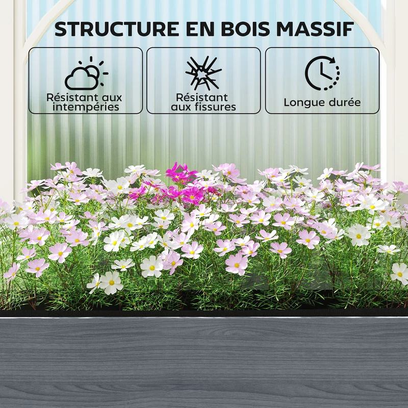 Carré potager surélevé jardin 98 x 37 x 90 cm capacité utile 71 l 4 trous drainage style scandinave épuré en bois gris 21_0005630
