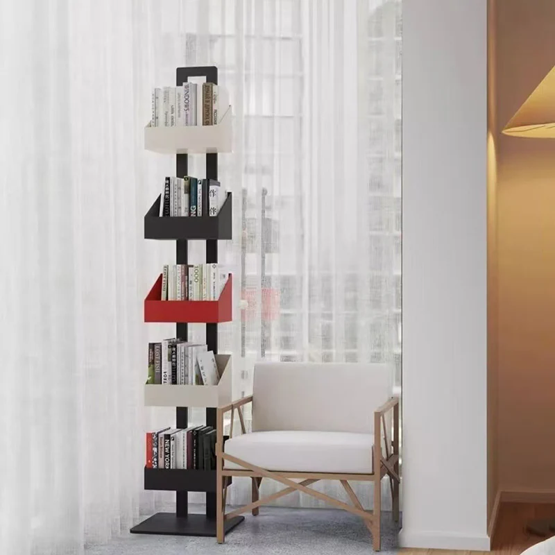 Contemporary Industrial Corrosion Resistant Iron Narrow Ladder Floor Storage Bookshelf 3/4/5-Tier For Living Room