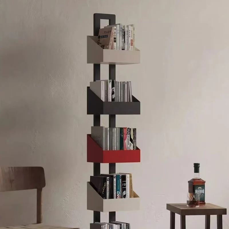 Contemporary Industrial Corrosion Resistant Iron Narrow Ladder Floor Storage Bookshelf 3/4/5-Tier For Living Room