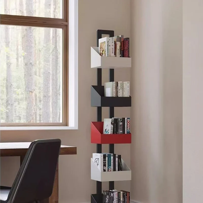 Contemporary Industrial Corrosion Resistant Iron Narrow Ladder Floor Storage Bookshelf 3/4/5-Tier For Living Room
