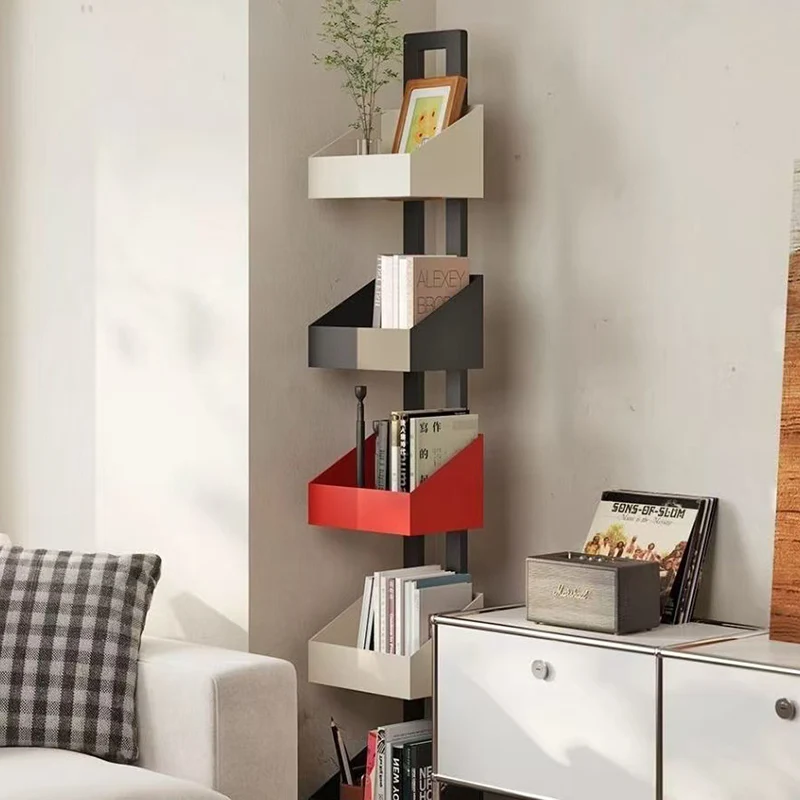 Contemporary Industrial Corrosion Resistant Iron Narrow Ladder Floor Storage Bookshelf 3/4/5-Tier For Living Room