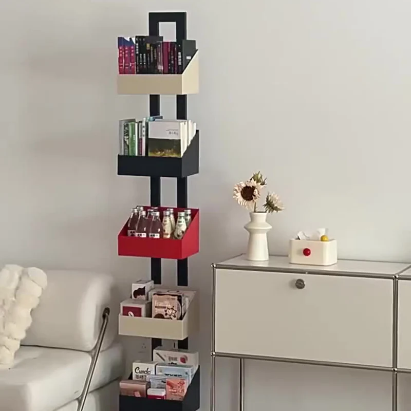 Contemporary Industrial Corrosion Resistant Iron Narrow Ladder Floor Storage Bookshelf 3/4/5-Tier For Living Room