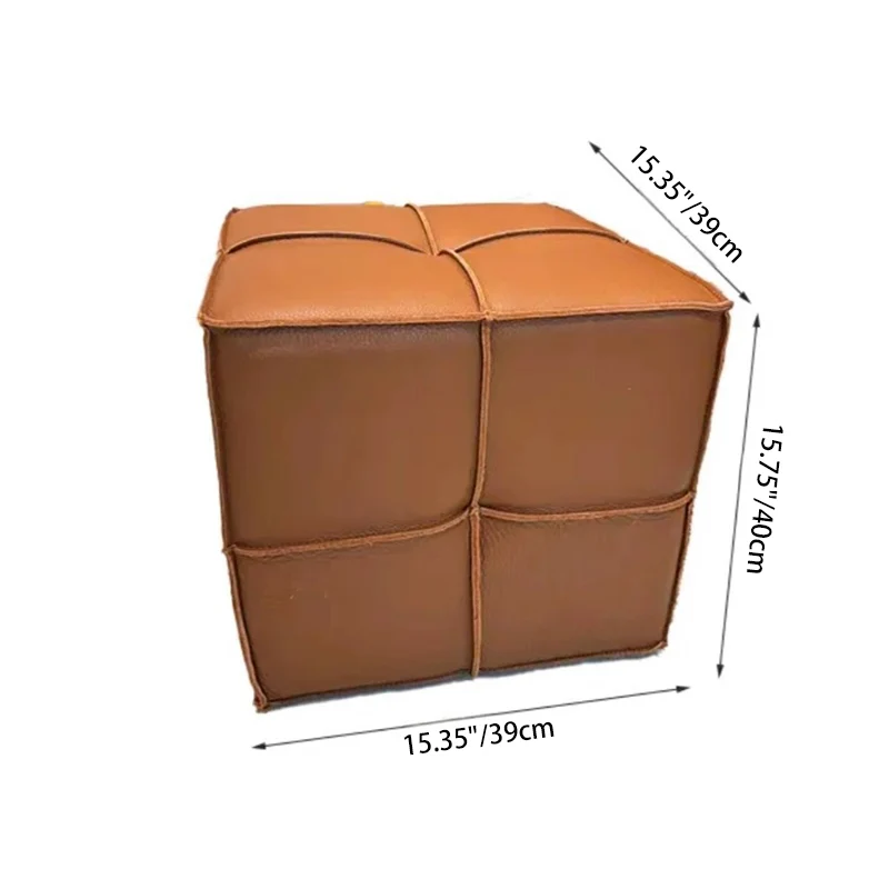 Traditional Vintage Square Plywood Sponge Synthetic Leather Footstool For Living Room