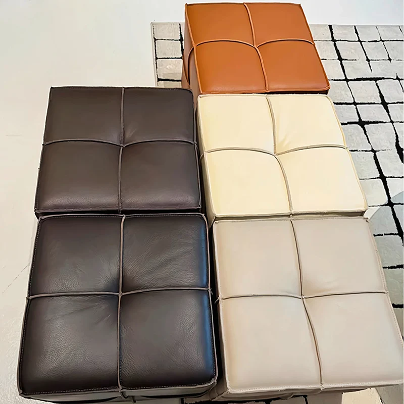 Traditional Vintage Square Plywood Sponge Synthetic Leather Footstool For Living Room