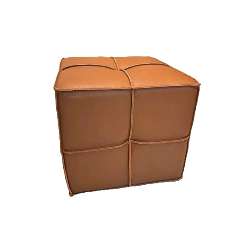 Traditional Vintage Square Plywood Sponge Synthetic Leather Footstool For Living Room