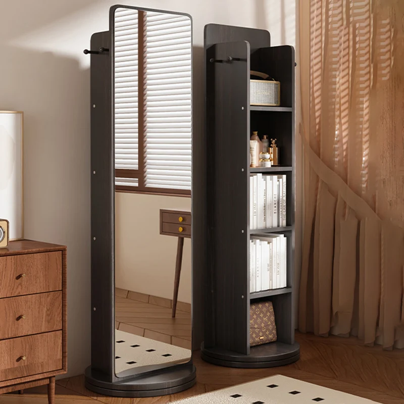 Modern Minimalist Rectangular MDF Glass Rotatable Mirror Storage Cabinet 5-Storage Compartments For Living Room & Bedroom