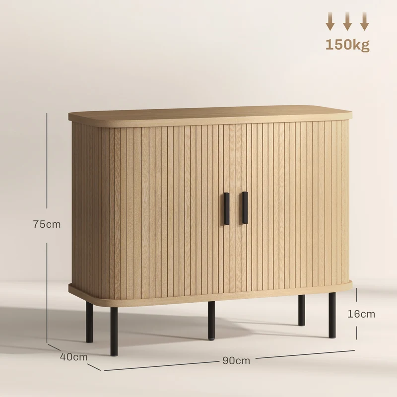 Buffet meuble de rangement salon salle à manger 90 x 40 x 75 cm gain de place 4 compartiments design moderne en MDF chêne 21_0003419