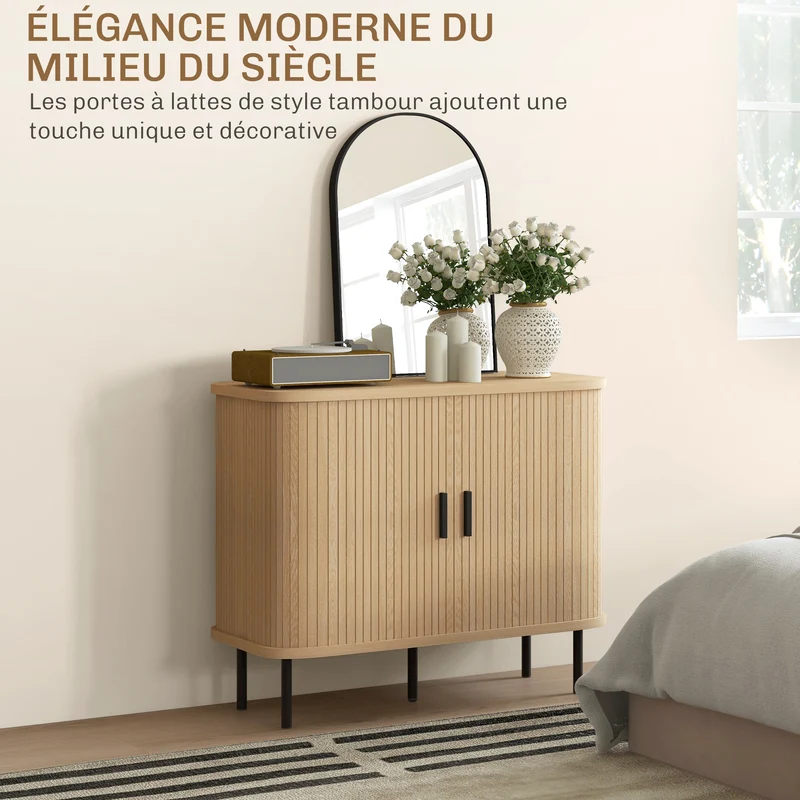 Buffet meuble de rangement salon salle à manger 90 x 40 x 75 cm gain de place 4 compartiments design moderne en MDF chêne 21_0003419