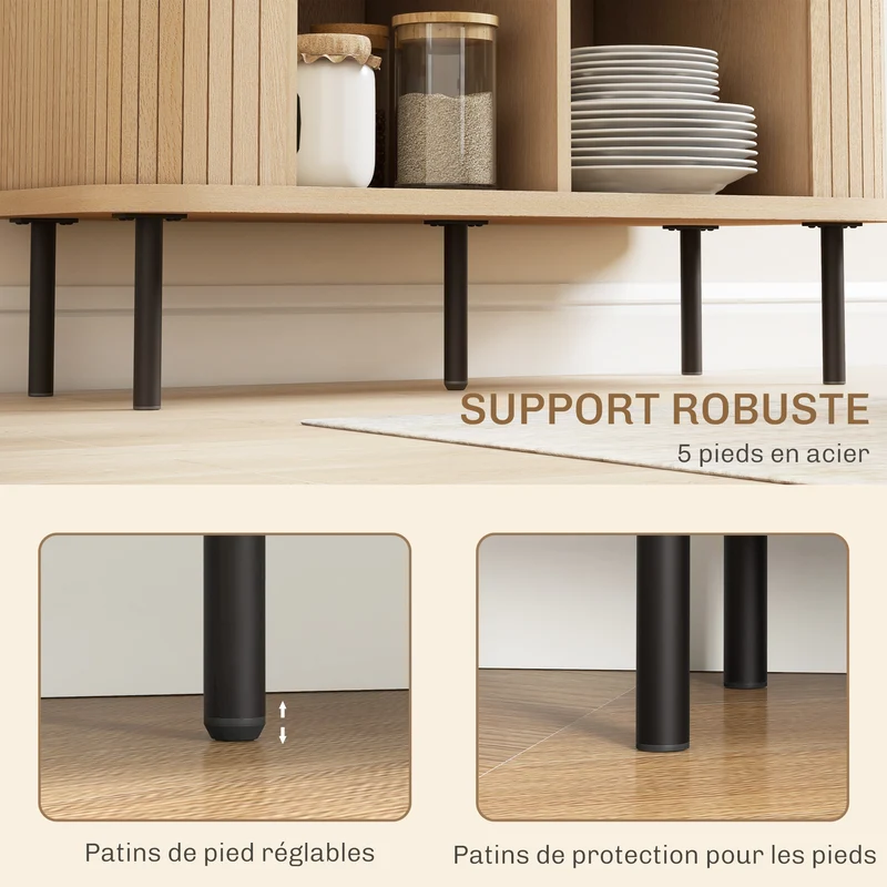 Buffet meuble de rangement salon salle à manger 90 x 40 x 75 cm gain de place 4 compartiments design moderne en MDF chêne 21_0003419