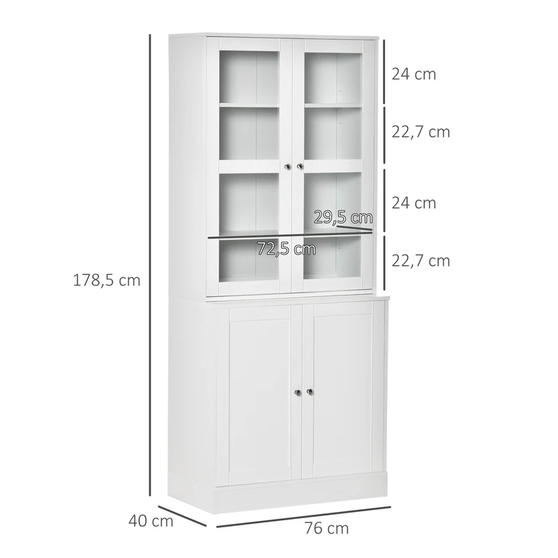 Bibliothèque vitrine pour salon bureau chambre 76 x 40 x 178,5 cm étagères réglables sécurisée moderne en MDF blanc 21_0002477