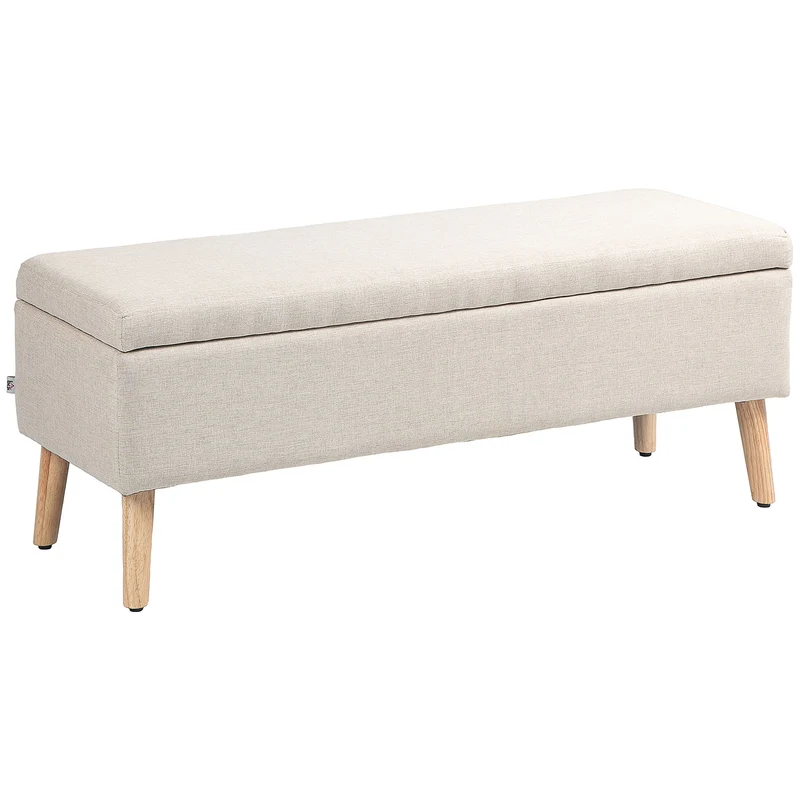 Banc coffre 110 x 39 x 45 cm assise rembourrée rangement sous siège capacité 220 kg scandinave épuré en polyester beige 21_0002853