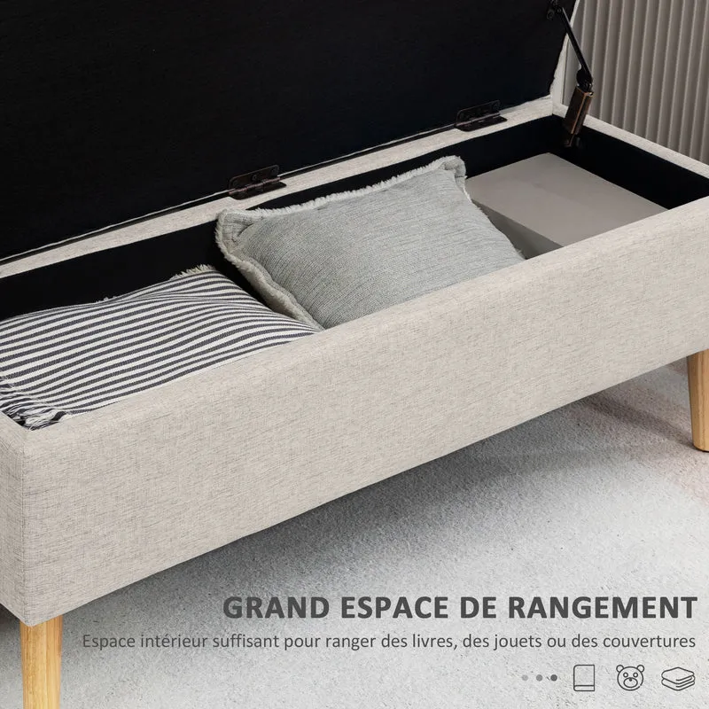 Banc coffre 110 x 39 x 45 cm assise rembourrée rangement sous siège capacité 220 kg scandinave épuré en polyester beige 21_0002853