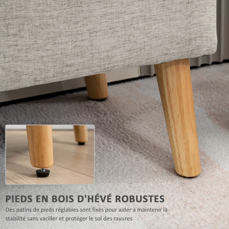 Banc coffre 110 x 39 x 45 cm assise rembourrée rangement sous siège capacité 220 kg scandinave épuré en polyester beige 21_0002853