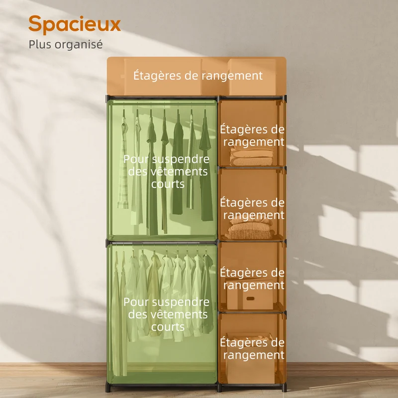 Armoire penderie portable 142 x 43 x 185 cm gain de place 3 tringles 4 étagères utile design contemporain en acier noir 21_0005889
