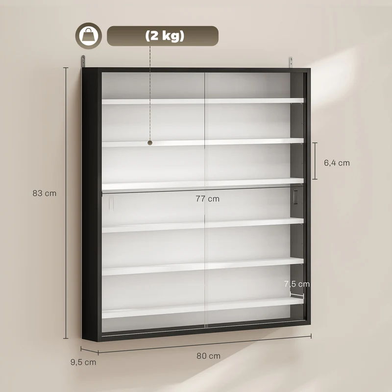 Vitrine murale pour collection 80 x 9,5 x 83 cm 6 étagères réglables anti poussière moderne en panneau particules blanc 21_0001782