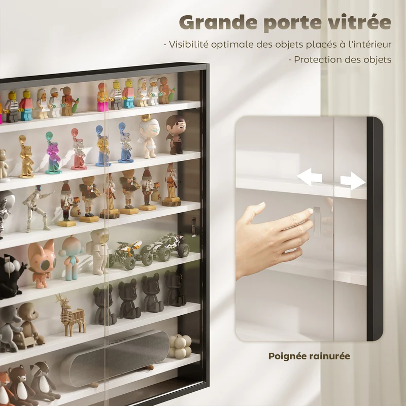 Vitrine murale pour collection 80 x 9,5 x 83 cm 6 étagères réglables anti poussière moderne en panneau particules blanc 21_0001782