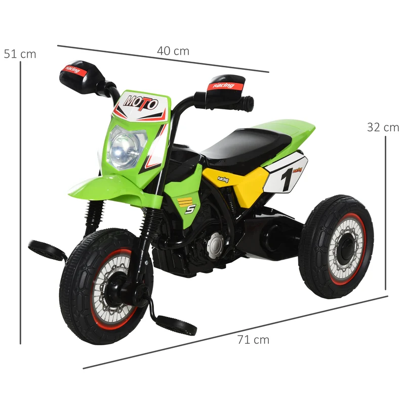 Tricycle moto cross enfant bébé 71 x 40 x 51 cm convient 18-36 mois phares lumineux musiques intégrées design en PP vert 21_0000452