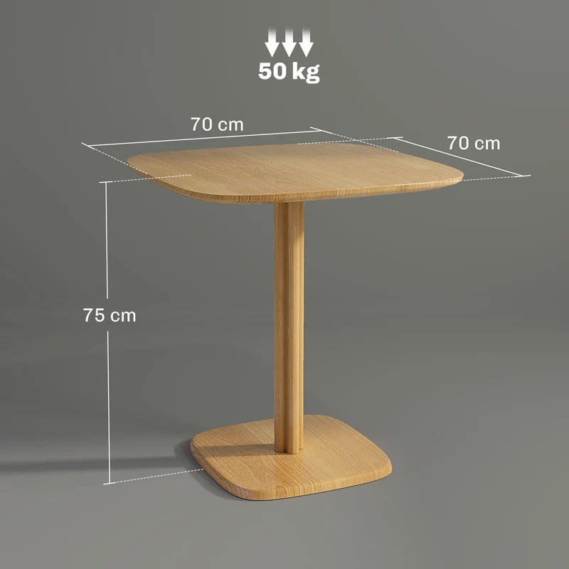 Table à manger carrée 70 x 70 x 75 cm plateau 2,5 cm coins arrondis stable moderne épuré en bois d'hévéa bois naturel 21_0003311