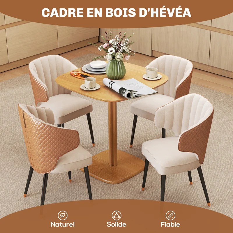 Table à manger carrée 70 x 70 x 75 cm plateau 2,5 cm coins arrondis stable moderne épuré en bois d'hévéa bois naturel 21_0003311