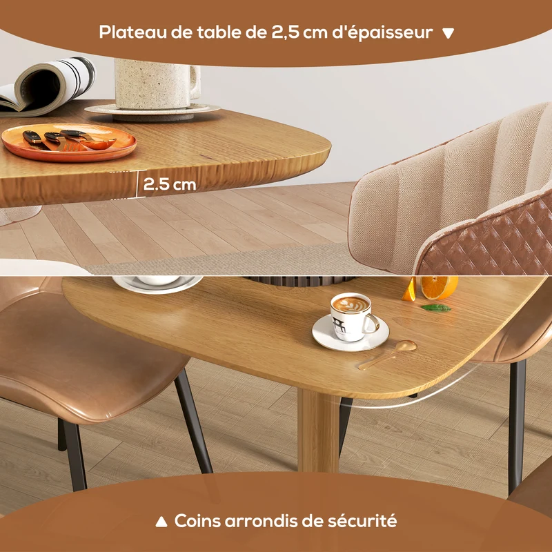 Table à manger carrée 70 x 70 x 75 cm plateau 2,5 cm coins arrondis stable moderne épuré en bois d'hévéa bois naturel 21_0003311