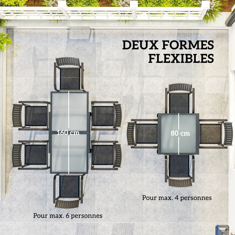 Table extensible de jardin 160 x 80 x 75 cm 4 à 6 personnes gain de place moderne contemporain en aluminium gris foncé 21_0004615