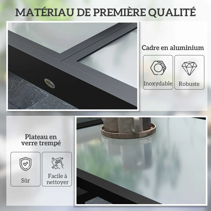 Table extensible de jardin 160 x 80 x 75 cm 4 à 6 personnes gain de place moderne contemporain en aluminium gris foncé 21_0004615