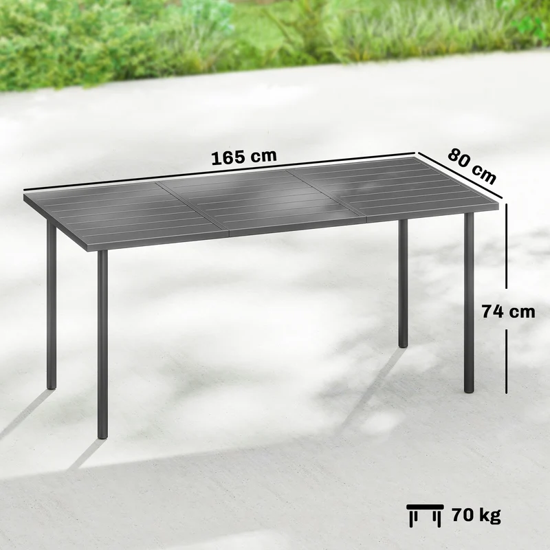 Table de jardin rectangulaire 6 personnes 165 x 80 x 74 cm drainage efficace stable contemporain en métal gris foncé 21_0005770