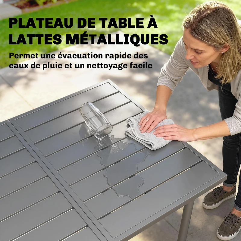 Table de jardin rectangulaire 6 personnes 165 x 80 x 74 cm drainage efficace stable contemporain en métal gris foncé 21_0005770