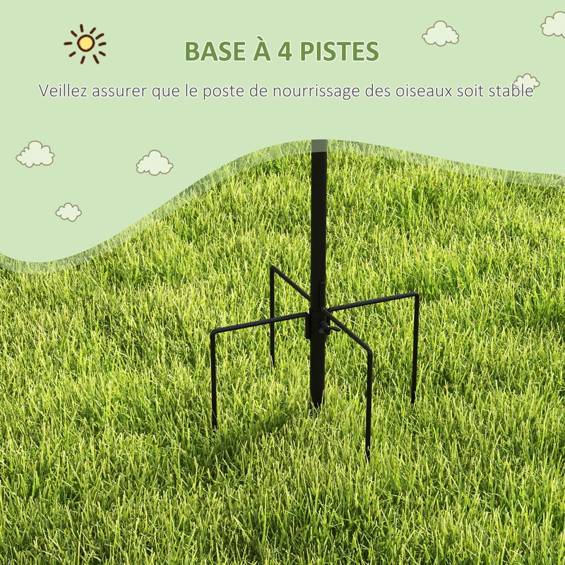 Station d'alimentation oiseaux sur pied jardin 58 x 58 x 226 cm 6 crochets 4 mangeoires réglable rustique en acier noir 21_0007601