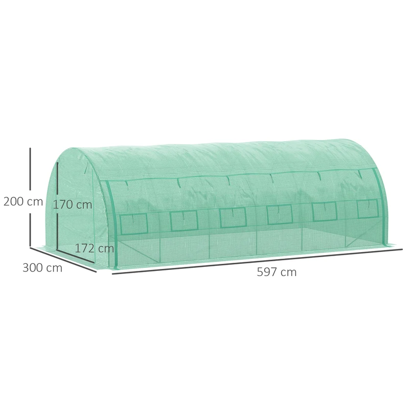 Serre tunnel jardin 597 x 300 x 200 cm protection anti uv parois enroulables contemporain en acier galvanisé vert 21_0004241