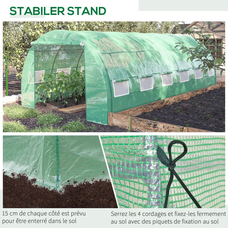 Serre tunnel jardin 597 x 300 x 200 cm protection anti uv parois enroulables contemporain en acier galvanisé vert 21_0004241