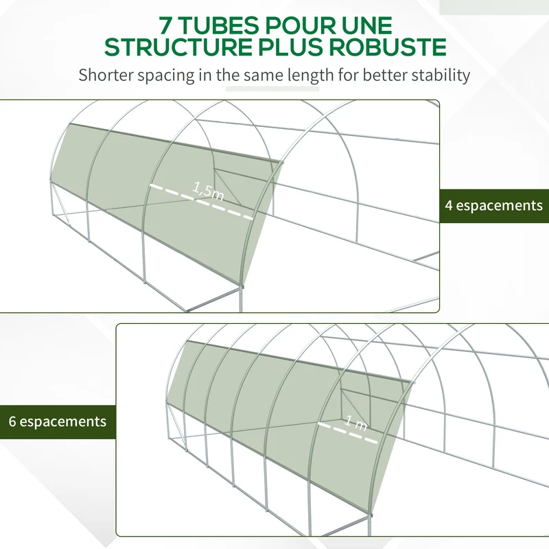 Serre tunnel jardin 597 x 300 x 200 cm protection anti uv parois enroulables contemporain en acier galvanisé vert 21_0004241